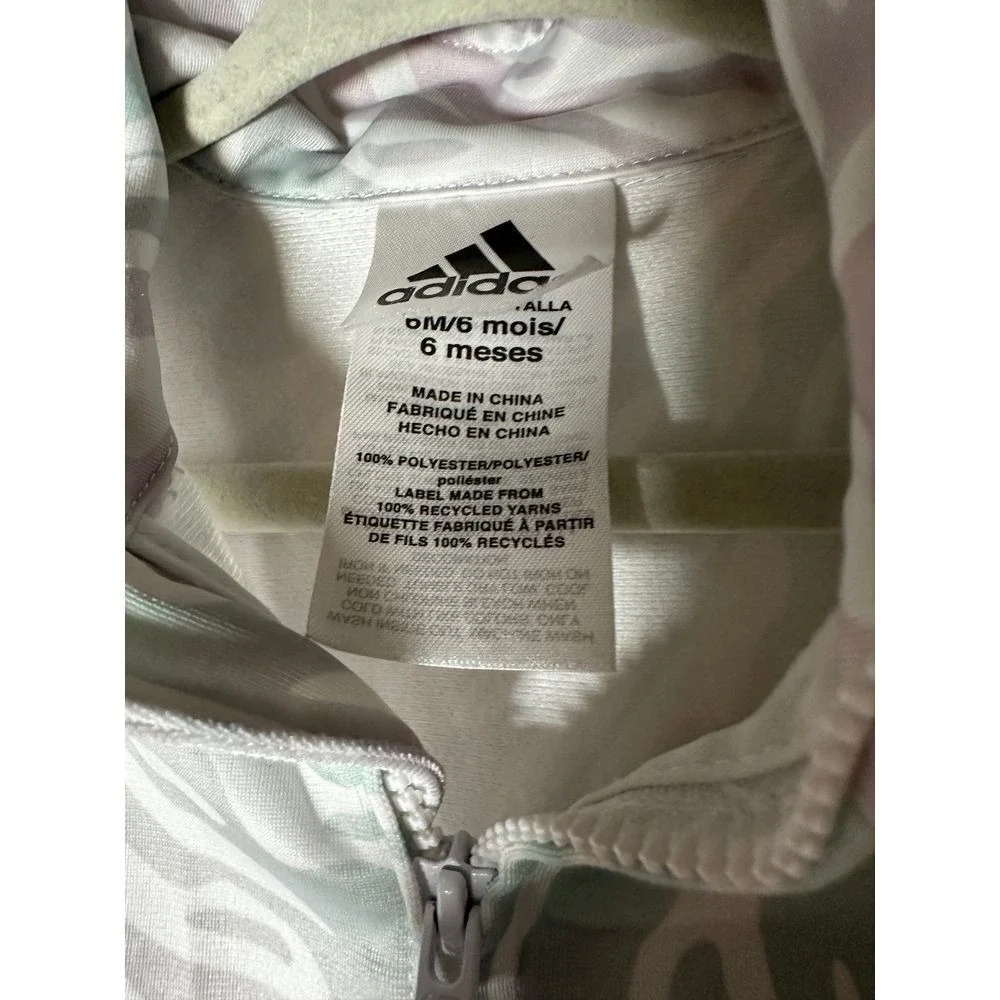 Adidas Baby Girls 6 Months Zebra Print Tracksuit Pastel Pink Mint 2pc Set
